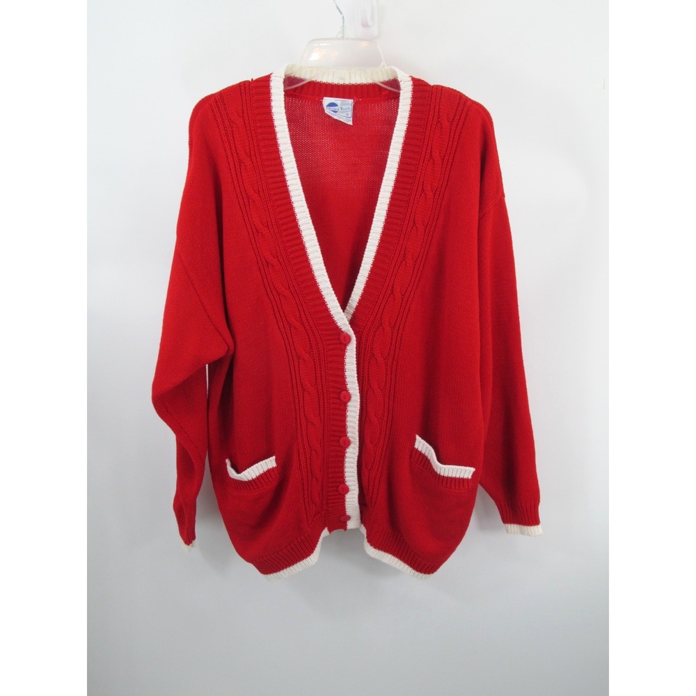 Extra Touch Vintage Varsity Cardigan Sweater Red White 20W Plus Size Retro